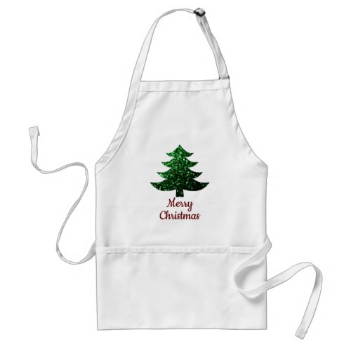 Sparkly Christmas tree green sparkles Personalize  Adult Apron