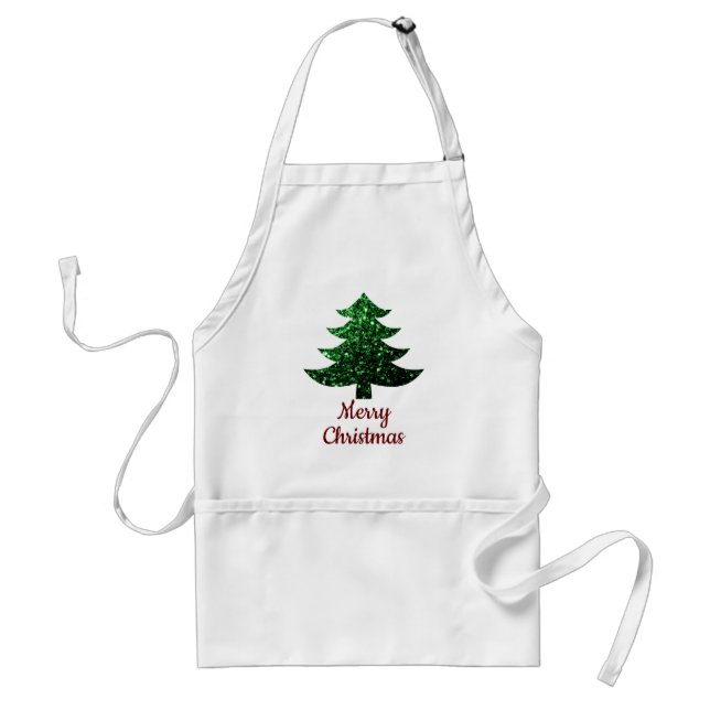 Sparkly Christmas tree green sparkles Personalize  Adult Apron (Front)
