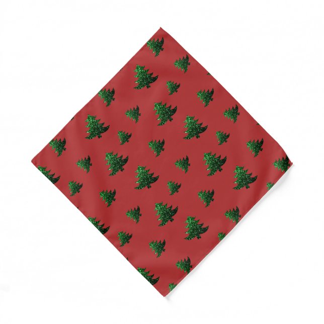 Sparkly Christmas tree green sparkles red pattern Bandana (Front)
