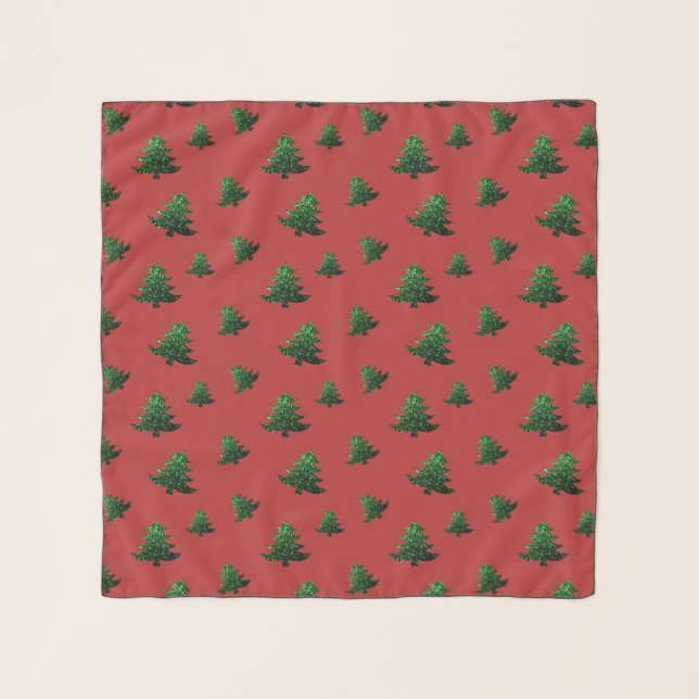 Sparkly Christmas tree green sparkles red pattern Scarf (Front)