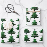 Elegant Black White Christmas Tree Pattern Gift Wrapping Paper Sheets, Zazzle