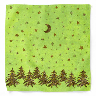 Sparkly Christmas tree, stars on abstract paper Bandana