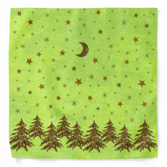 Sparkly Christmas tree, stars on abstract paper Bandana (Front)