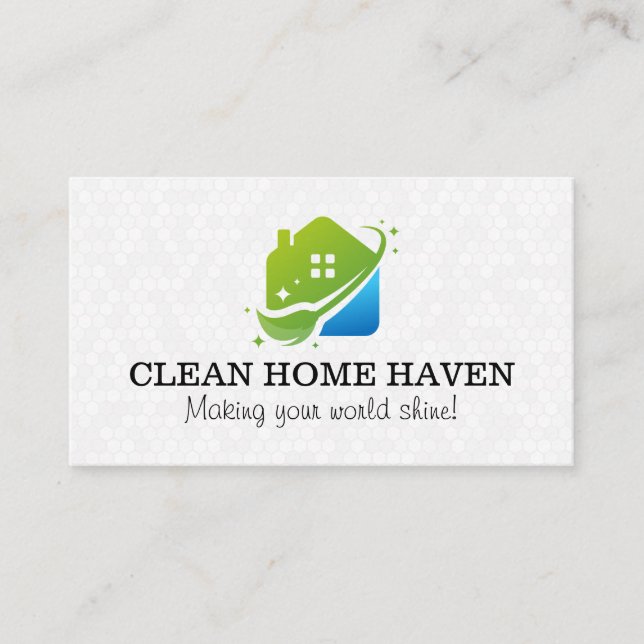 Sparkly Clean Home | Hexagonal Tile Background Business Card (Front)