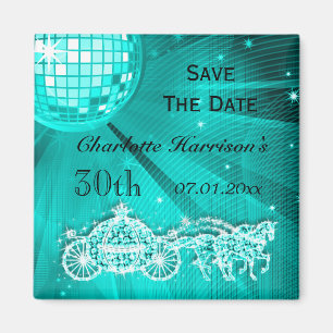 Sparkly Coach & Horses 30th Birthday Save The Date Magnet