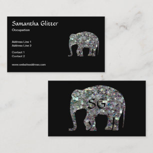Sparkly Colorful silver mosaic Elephant Monogram Business Card
