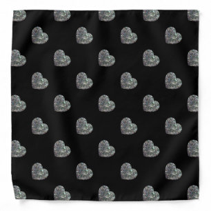 Sparkly colorful silver mosaic Heart pattern Black Bandana