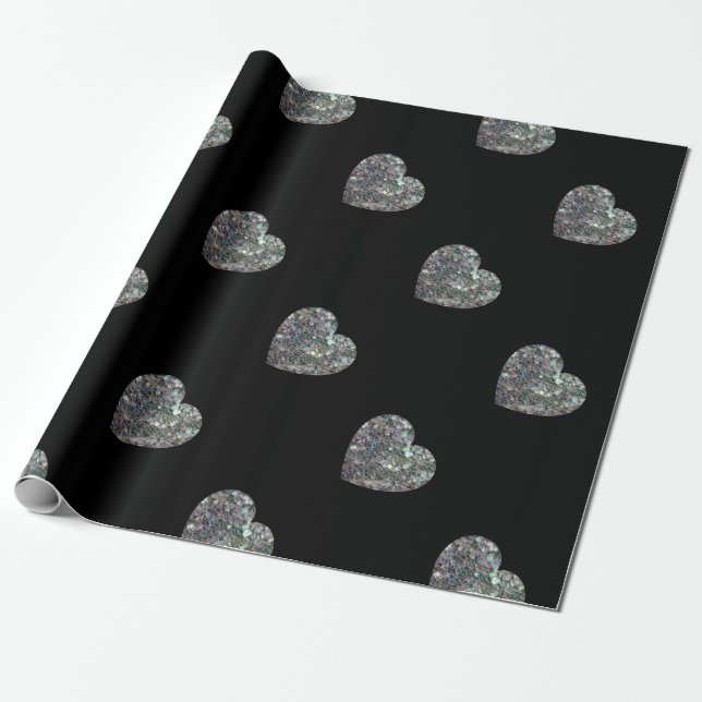 Sparkly colorful silver mosaic Heart pattern Wrapping Paper (Unrolled)