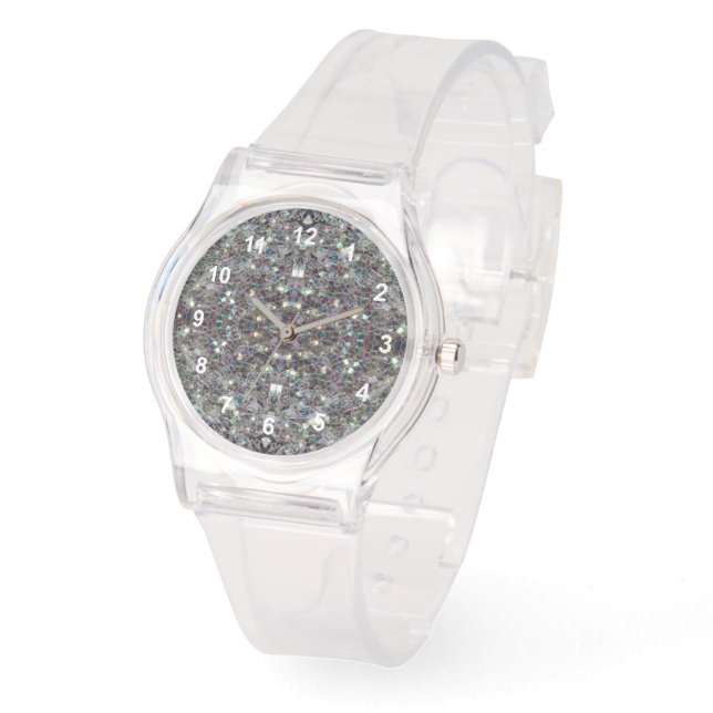 Sparkly colorful silver mosaic Mandala w numbers Watch (Angle)