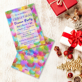 Sparkly Colorful Simple Christmas Dinner Party Invitation