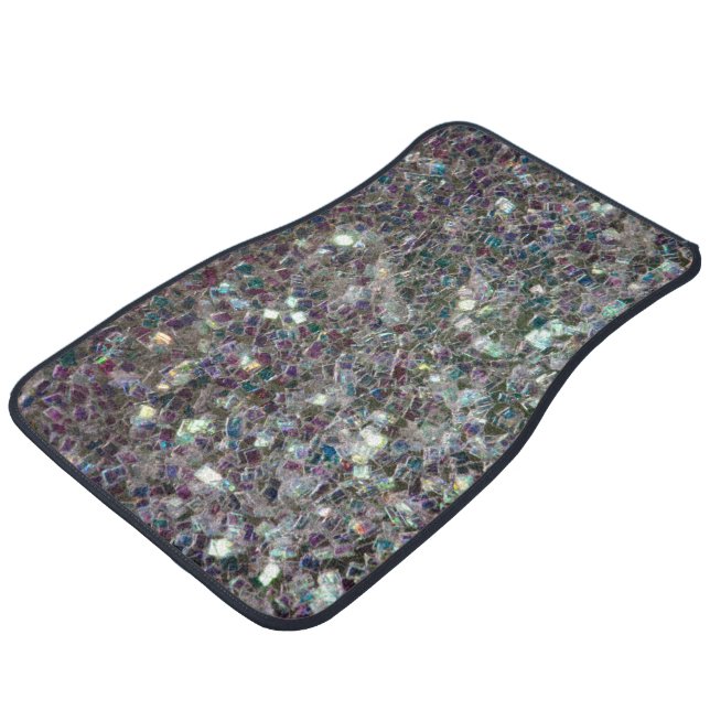 Sparkly colourful silver mosaic car mat (Angled)