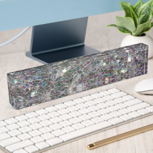 Sparkly colourful silver mosaic desk name plate