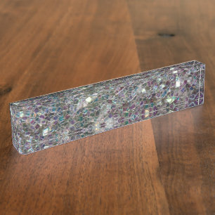 Sparkly colourful silver mosaic desk name plate