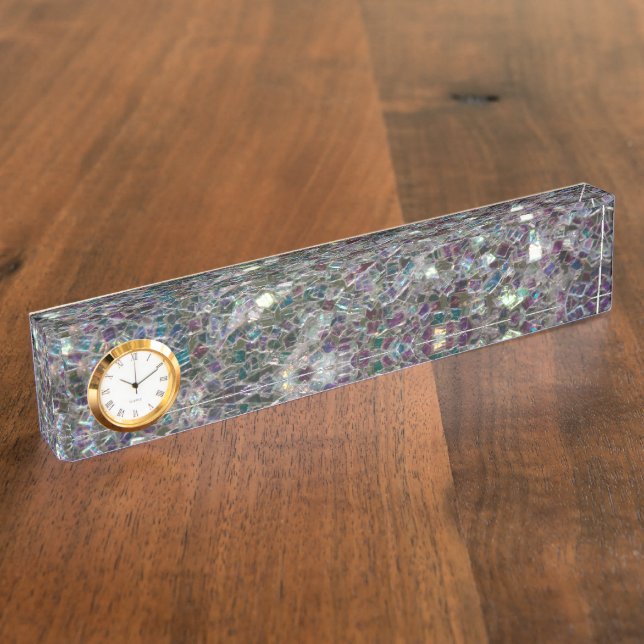 Sparkly colourful silver mosaic desk name plate (Side)