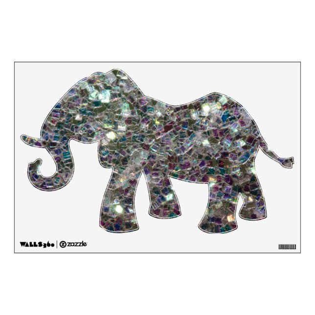 Sparkly colourful silver mosaic elephant wall decal (Front)