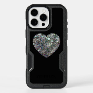 Sparkly colourful silver mosaic Heart on Black iPhone 16 Pro Max Case