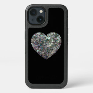 Sparkly colourful silver mosaic Heart on Black iPhone 13 Case