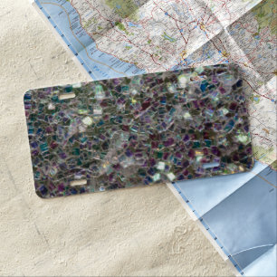 Sparkly colourful silver mosaic license plate