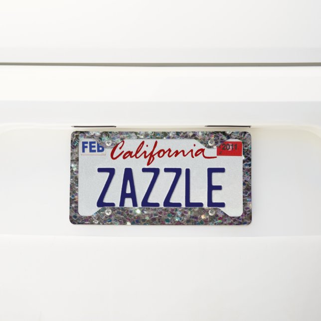 Sparkly colourful silver mosaic license plate frame (On Car)