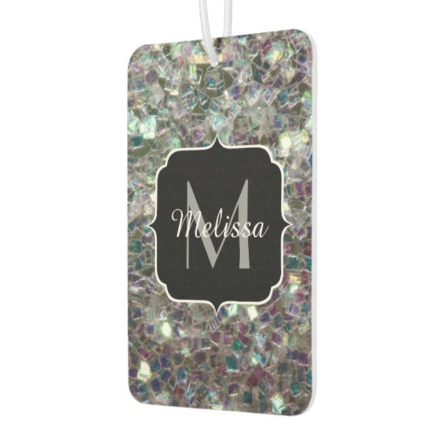Sparkly colourful silver mosaic Monogram Car Air Freshener (Left)