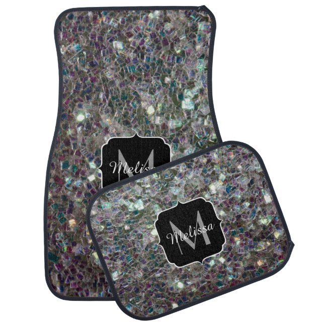 Sparkly colourful silver mosaic Monogram Car Mat (Set)