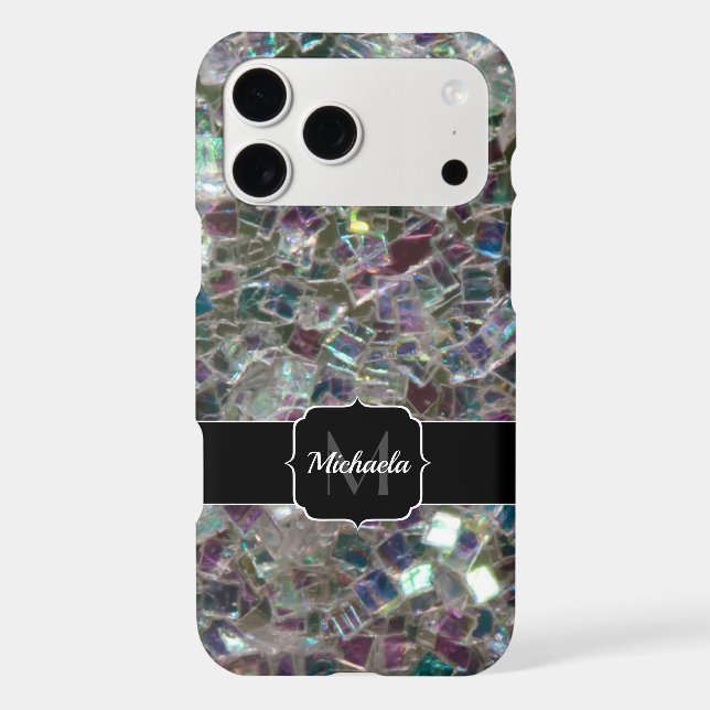 Sparkly colourful silver mosaic Monogram iPhone Case (Back)