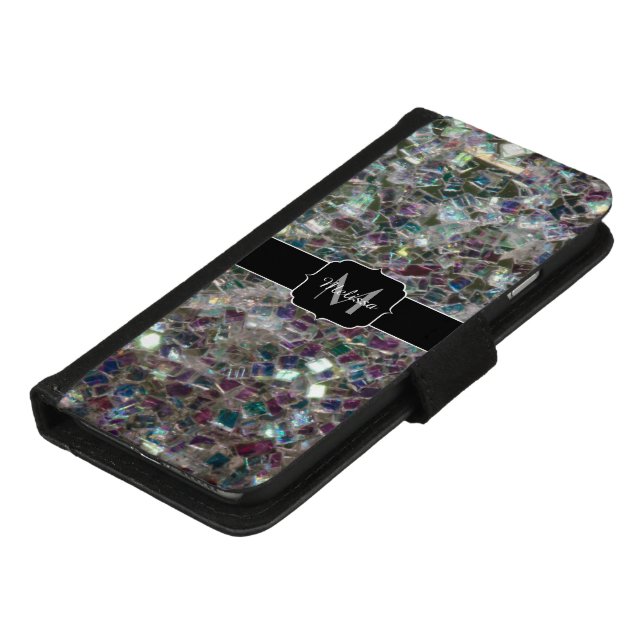Sparkly colourful silver mosaic Monogram iPhone Wallet Case (Bottom)
