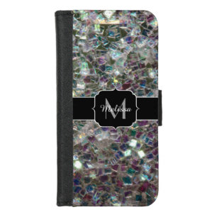 Sparkly colourful silver mosaic Monogram iPhone 8/7 Wallet Case