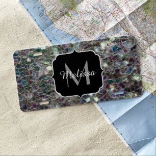 Sparkly colourful silver mosaic Monogram License Plate