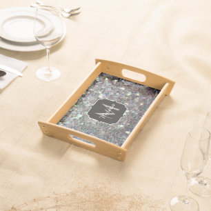 Sparkly colourful silver mosaic Monogram Serving Tray