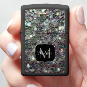 Sparkly colourful silver mosaic Monogram Zippo Lighter