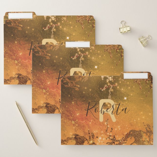 Sparkly Copper Bronze Modern Glam Chic Abstract File Folder (Set)