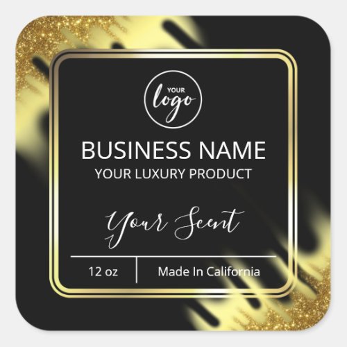 Sparkly Cornered Black And Gold Candle Labels