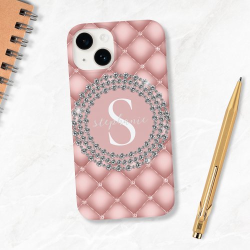 Sparkly Custom Diamonds Blush Pink Monogram  Case_Mate iPhone 14 Case