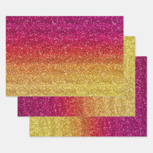 Sparkly Dark Pink & Yellow Gradient Glitter Wrapping Paper Sheets