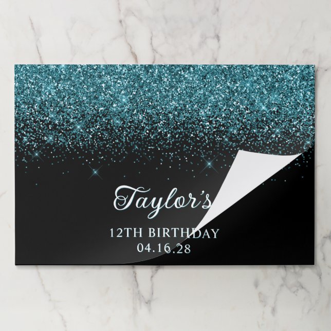 Sparkly Dark Teal Glitter Black 12th Birthday Paper Pad (Folded)