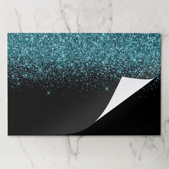 Sparkly Dark Teal Glitter Black Paper Pad (Folded)
