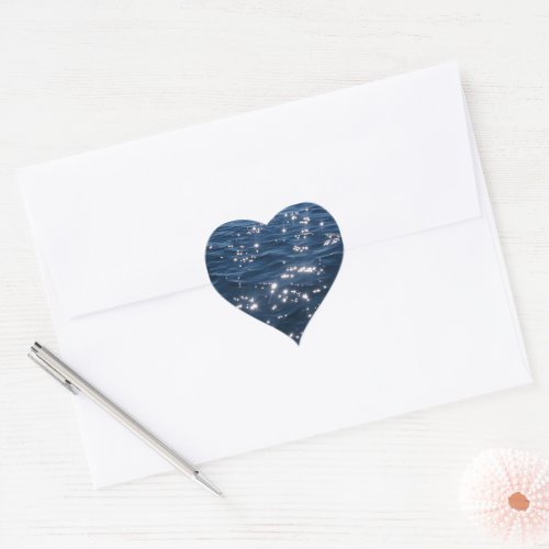 Sparkly Deep Blue Sea Waves Heart Sticker