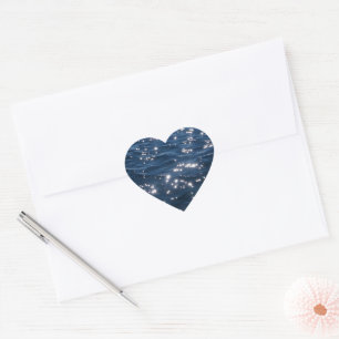 Sparkly Deep Blue Sea Waves Heart Sticker