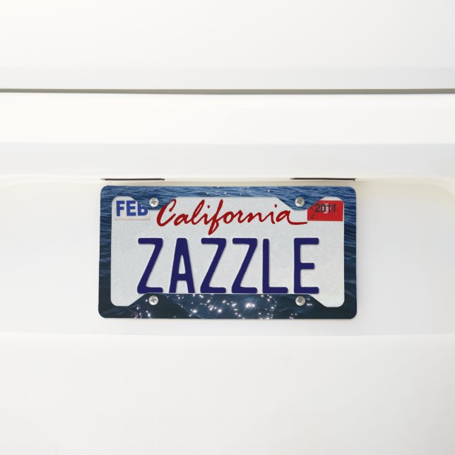 Sparkly Deep Blue Sea Waves License Plate Frame (On Car)