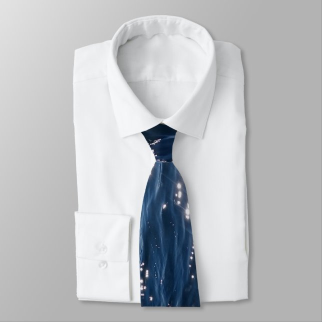 Sparkly Deep Blue Sea Waves Neck Tie (Tied)