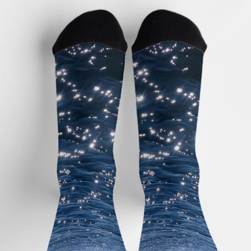 Sparkly Deep Blue Sea Waves Socks