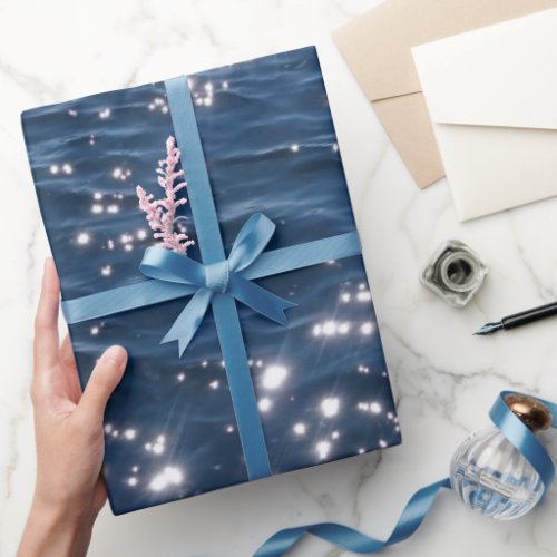 Sparkly Deep Blue Sea Waves Wrapping Paper