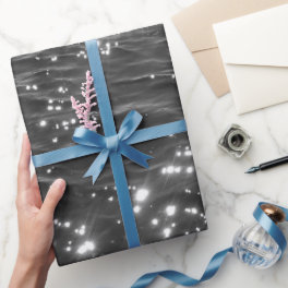 Sparkly Deep Sea Ocean Waves Black White Wrapping Paper