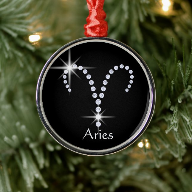 Sparkly Diamond Aries Metal Ornament (Tree)