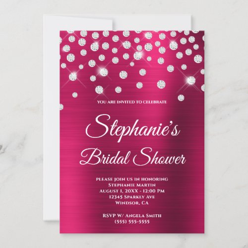 Sparkly Diamond Berry Pink Foil Bridal Shower Invitation