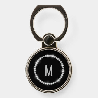 Sparkly Diamond Circle Black  Monogrammed Phone Ring Stand