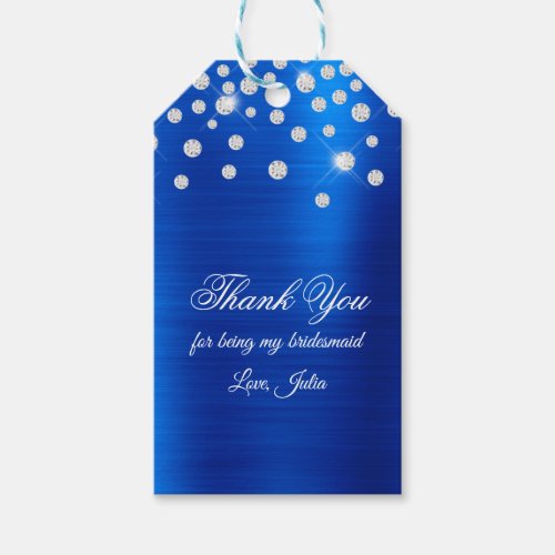 Sparkly Diamond Confetti Blue Foil Thank You Gift Tags