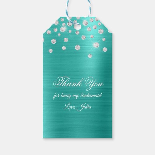 Sparkly Diamond Confetti Turquoise Foil Thank You Gift Tags