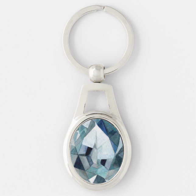 Sparkly Diamond Cut Look Blue Gray Design Keychain (Front)